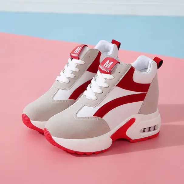 Women Height Increasing Walking Jogging Sneakers 6 CM Increase Black Red Ladies Sport Running Comfortable Girl Shoes_desvips.com