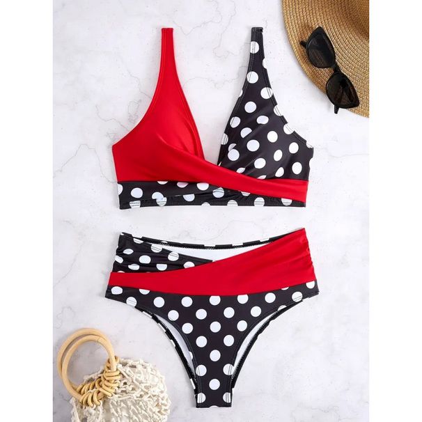 1724976925@qq.com 2025 European And American Foreign Trade Cross-border New Style Printed Color-block Polka Dot Cross-back Sexy Two-piece_desvips.com