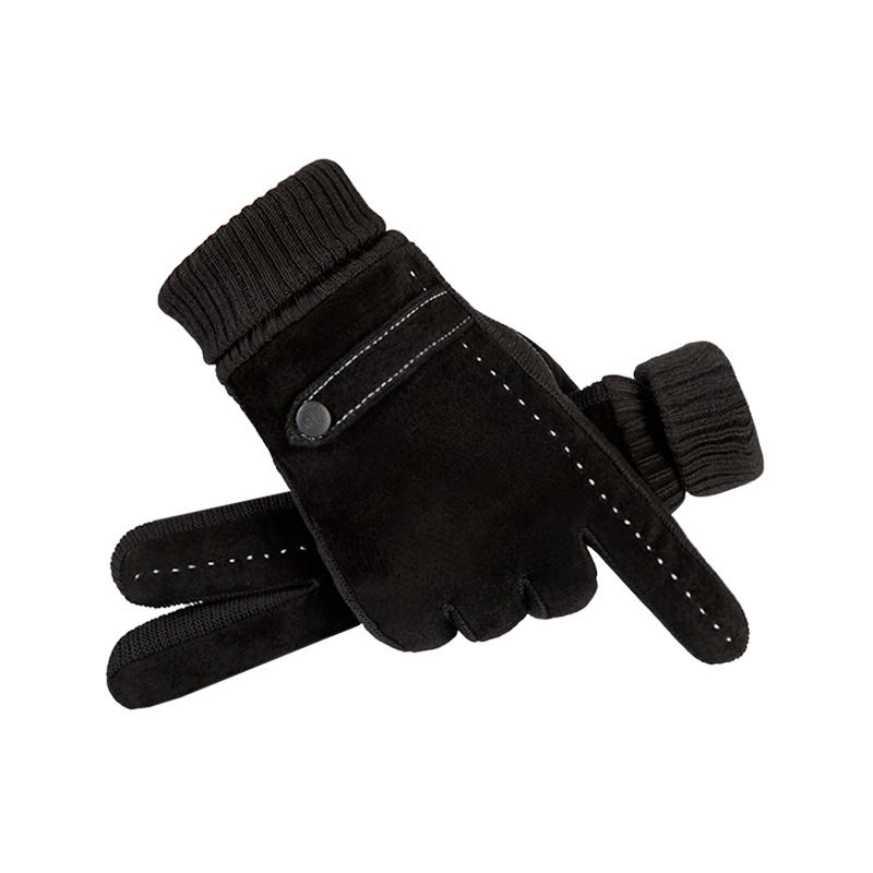 Genuine Leather Gloves In Winter With Velvet Warmth And Windproof Sensitive Touch Screen_desvips.com