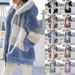 Women's Clothing autumn and winter warm plush patchwork zipper pocket hooded loose coat _desvips.com