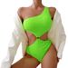 bikini Sheath Hollow Sexy Split Shoulder Solid Color Bikini_desvips.com