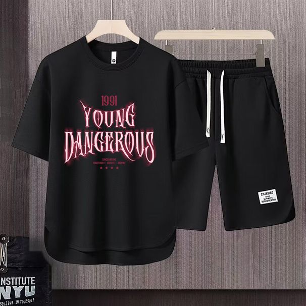 Men's Clothing 2024 Waffle Casual Summer Suit Men's Loose Teen Short sleeved T shirt Shorts Handsome Two piece Suit_desvips.com