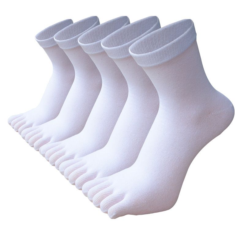 5 Pairs Autumn Winter Thick Cotton Toe Large Five Fingers Black White Solid Casual Socks With Toes Men 46 Plus Size 7-11_desvips.com