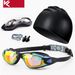 Swimming Caps Swimming Goggles And Swimming Cap Set HD Anti Fog Electroplating Colorful Professional Silicone Swimming Cap Swimming Goggles Boxed_desvips.com
