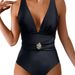 2026 New Cross Strap Deep V Neck Backless Metal Decoration Slim Sexy Swimsuit_desvips.com