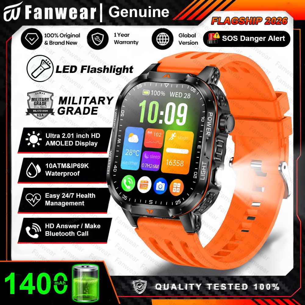Military Sturdy Men's Smart Watch 1400mAh Battery Outdoor GPS LED Flashlight 10ATM Waterproof Bluetooth Calling Function_desvips.com