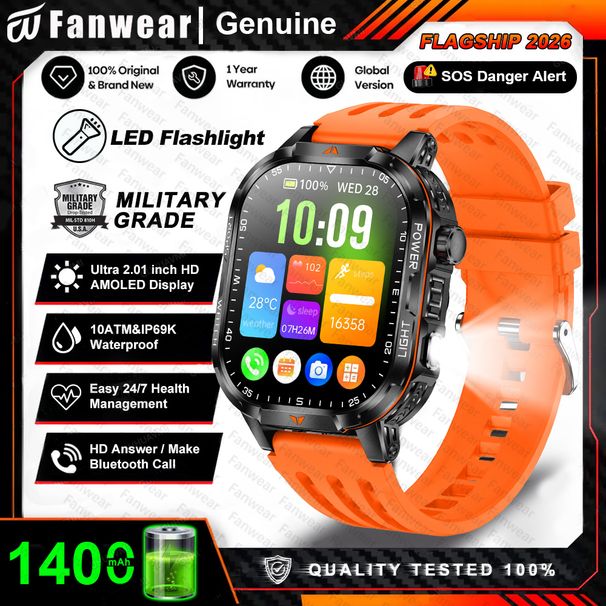 Military Sturdy Men's Smart Watch 1400mAh Battery Outdoor GPS LED Flashlight 10ATM Waterproof Bluetooth Calling Function_desvips.com
