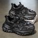 New Product Fashion European Station Sneakers Youth/Men PU+Mesh Low Top Lace-Up Thick Sole Non-Slip Wear-Resistant Running Shoes_desvips.com