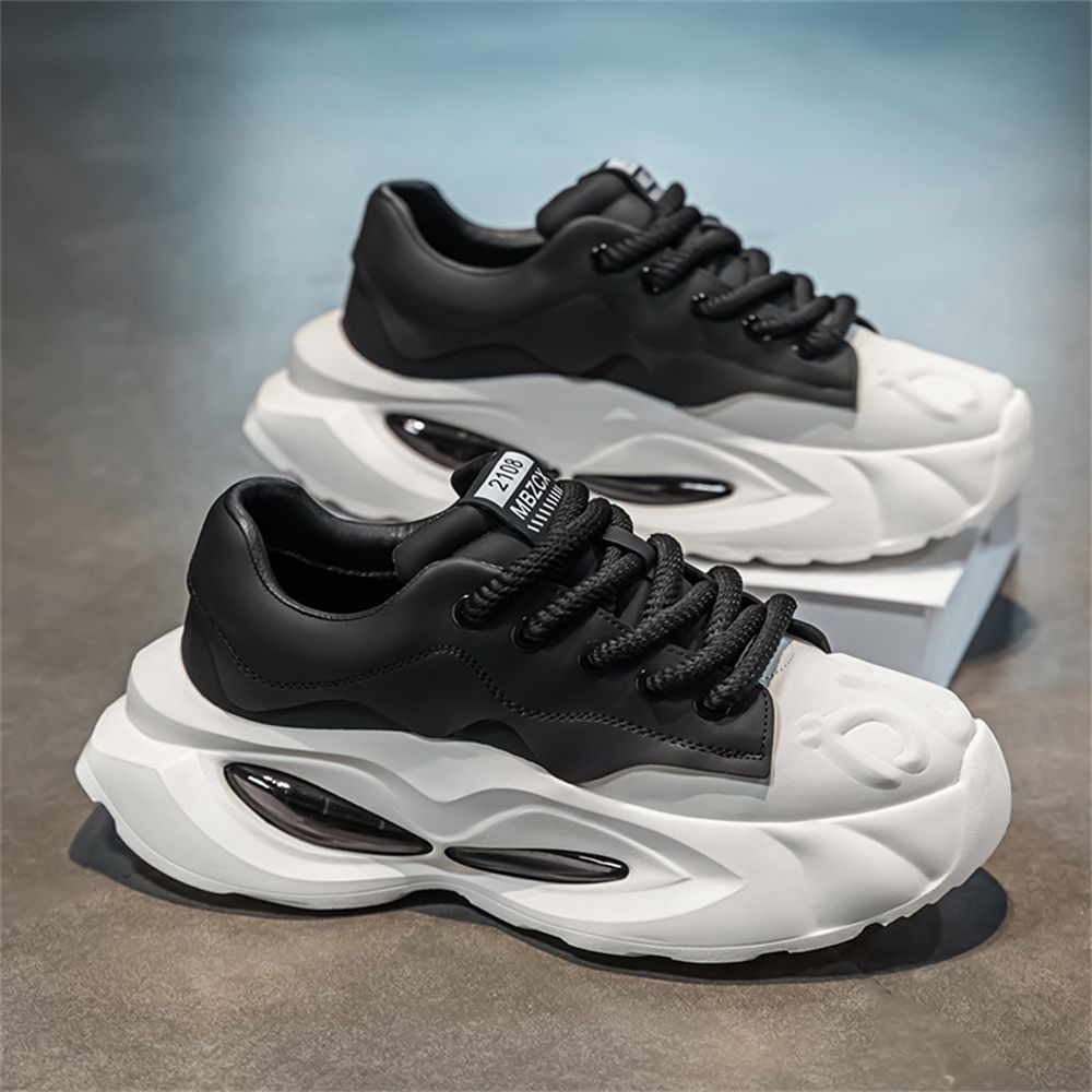 2026 Fashion Sneakers Jogging Shoes Youth/Men Artificial PU Splicing Low Top Lace-Up Thick Sole Non-Slip Wear-Resistant Running Shoes_desvips.com