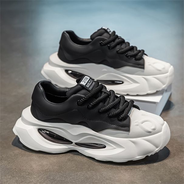 2026 Fashion Sneakers Jogging Shoes Youth/Men Artificial PU Splicing Low Top Lace-Up Thick Sole Non-Slip Wear-Resistant Running Shoes_desvips.com