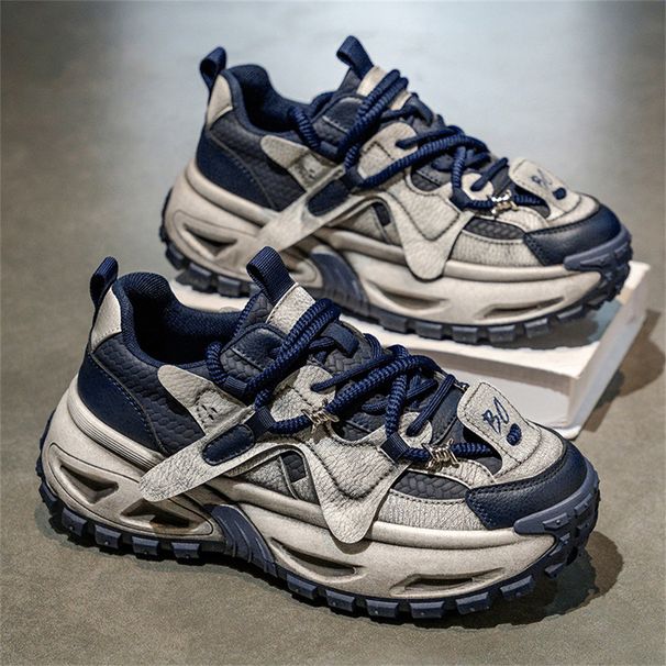 2026 Fashion European Station Sneakers Youth/Men PU+Mesh Low Top Lace-Up Thick Sole Non-Slip Wear-Resistant Running Shoes_desvips.com