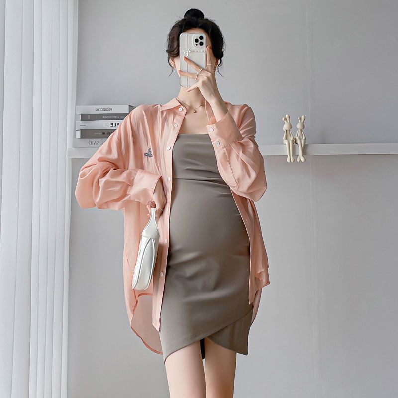 Maternity 2024 New Suspender Sun Protection Clothing Two-piece Set Hot Mom Dress Spring And Summer Thin Suit_desvips.com