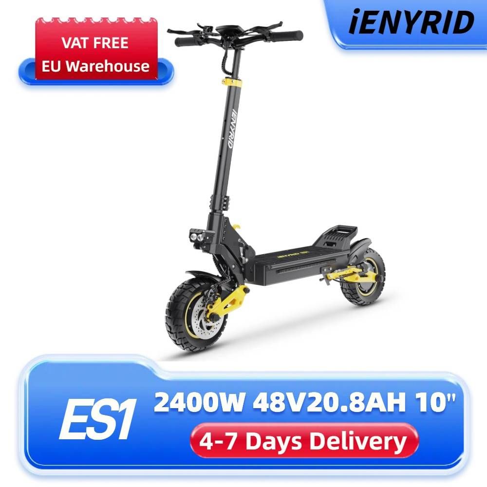 IENYRID ES1 Electric Scooter, 1200W*2 Motor, 48V 20.8Ah Battery, 10 Inch Off-Road Tires, 25km/h Max Speed, 60km Range, Dual Disc Brakes_desvips.com