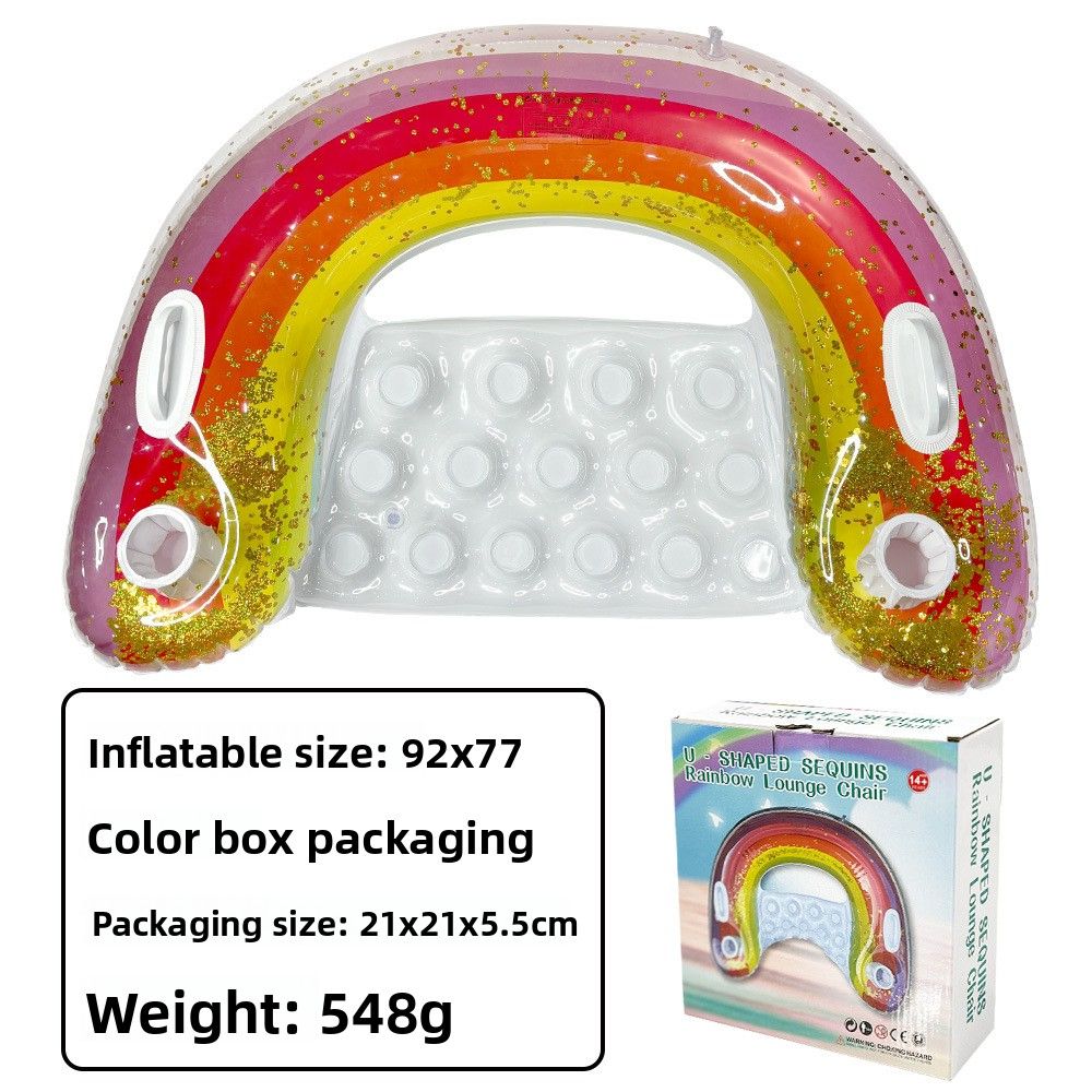 Glitter Rainbow Inflatable Seat For Adults - Thickened Floating Lounger With Backrest For Pool Lake & Beach (Heavy-Duty PVC Non-Slip Design)_desvips.com