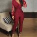 Women's Clothing new solid color V neck mesh slim long sleeved jumpsuit trousers large stock_desvips.com
