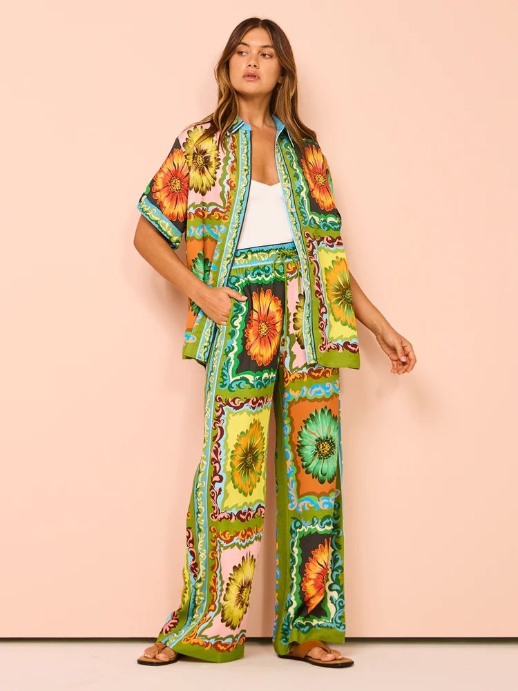 Women's Clothing fashion personality printing short-sleeved holiday leisure loose tie suit_desvips.com