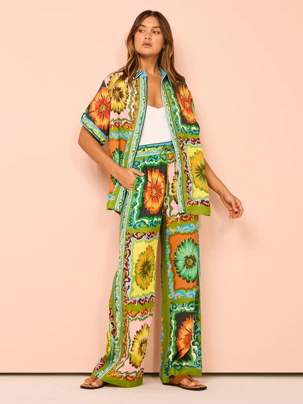 Women's Clothing fashion personality printing short-sleeved holiday leisure loose tie suit_desvips.com