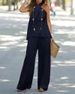 Women's new fashion casual backless solid color sleeveless suit wide-leg pants two-piece suit_desvips.com