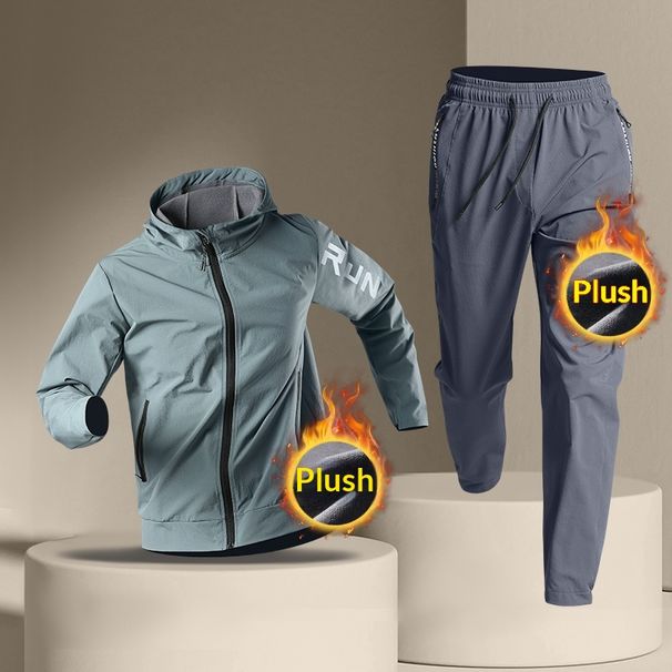 Sportswear Set For Men, Fleece-Lined Running Fitness Quick-Dry Jacket, Warm Autumn Winter Outdoor Morning Jogging_desvips.com