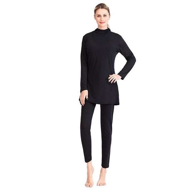 Muslim Swimwear Women's Long Sleeved Sunscreen Conservative Swimsuit Split Two Piece Hot Spring Vacation With Hat Swimsuit_desvips.com