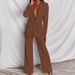 Women's fashion long sleeve suit straight trouser suit_desvips.com