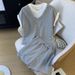 Summer New Miu Casual Sports Suit For Women, 2025, Color-blocked Fake Two-piece Short-sleeve Shorts Set_desvips.com
