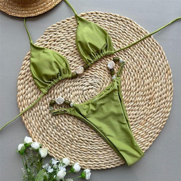 Solid Green Swimwears Sexy Halter Triangle Bead String Bikini Mini Micro Thong Swimsuit Woman 2026 Summer Brazilian_desvips.com