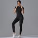 New Solid Color Zipper Tight High Elastic Short Sleeve Sports Fitness Running Nine-point Jumpsuit Long Pants Yoga Wear_desvips.com