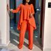 Women's Clothing fashionable temperament large size long sleeved tops wide leg pants suit_desvips.com