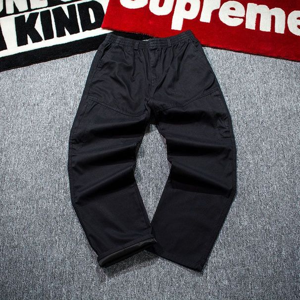 Heavy Cotton Skateboard HipHop Plus Size Straight Men's Trousers OldSchool Loose Slacks Fat Guy Multi-pocket Cargo Pants_desvips.com
