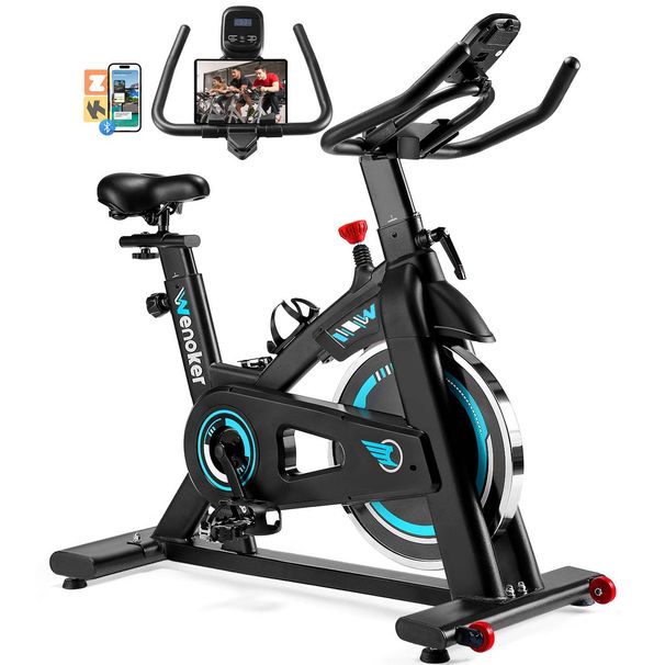 Wenoker Heimtrainer Fahrrad Mit App, Einstellbarer Widerstand, Leise & Bequem Ergometer Mit Hantelablage, LCD-Display, Tablet-Halterung, Bis 160KG_desvips.com