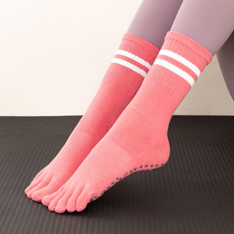 Soccer Socks Double Bar Middle Tube Five Piece Yoga Socks With Glue Anti Slip And Anti Friction_desvips.com