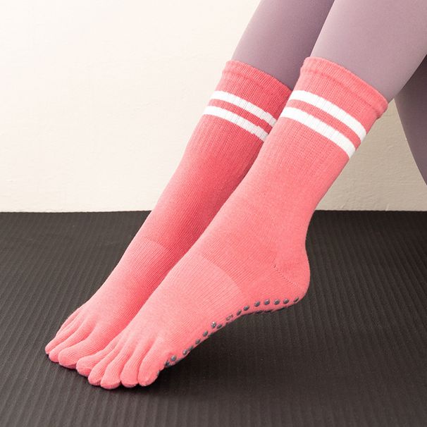 Soccer Socks Double Bar Middle Tube Five Piece Yoga Socks With Glue Anti Slip And Anti Friction_desvips.com