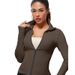 001 Cross-Border European And American Style Ribbed Long Sleeve Stand Collar With Front Zipper, Finger Sleeve, Slim Fit,_desvips.com
