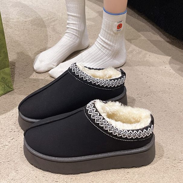 Women's Snow Boots Women Winter New Veet Warm Thick Bottom No Heel Covered Toe Fur Half Slippers Cotton Shoes_desvips.com