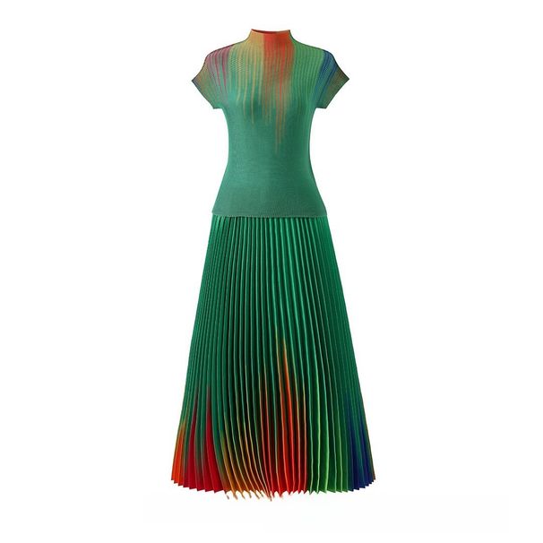 Women's Clothing rainbow print short sleeved loose skirt women's two piece suit_desvips.com