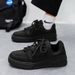 Warrior Men's 2025 New Casual Pure Black Low-top Sneakers Versatile Sports Thick-soled Bread Trendy Shoes_desvips.com