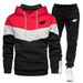 Autumn Winter Fleece Warm Men's Hoodie + Pants 2-Piece Set Sportswear Trendy Fashion Color Block Suit_desvips.com