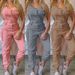 Women's fashion cargo jumpsuit belt sleeveless suspenders simple constraint foot pants_desvips.com