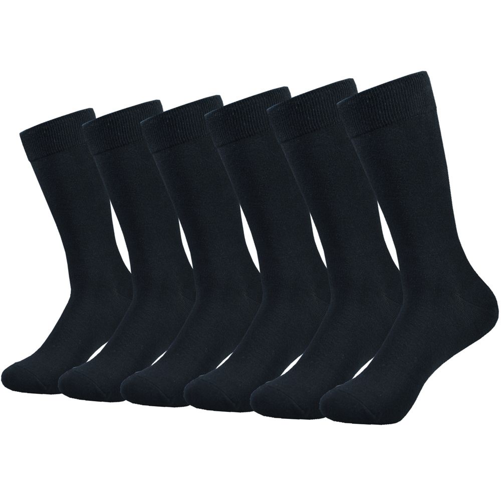 6 Pairs Men's Black Cotton Dress High Quality Long Calf Socks Autumn Winter Sweat Resistant Anti Odor_desvips.com