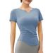 2023 New Model Women's Yoga With Chest Pads, Short Sleeve T-Shirt, V-Neck, Barely-there Feel, Tight-fitting Sports Top_desvips.com