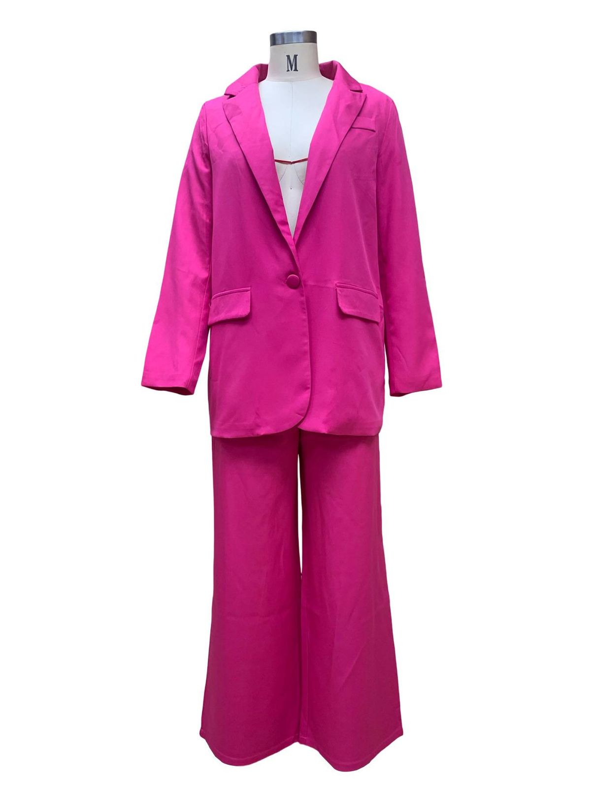 Women's Clothing Elegant Solid Color Split Sleeve Lapel Suit Pocket Straight Pants Suit_desvips.com
