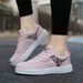 Women's Casual Lace-Up Sneakers - Breathable Walking Shoes For Dance & Hiking With Anti-Slip Rubber Sole (White/Pink)_desvips.com