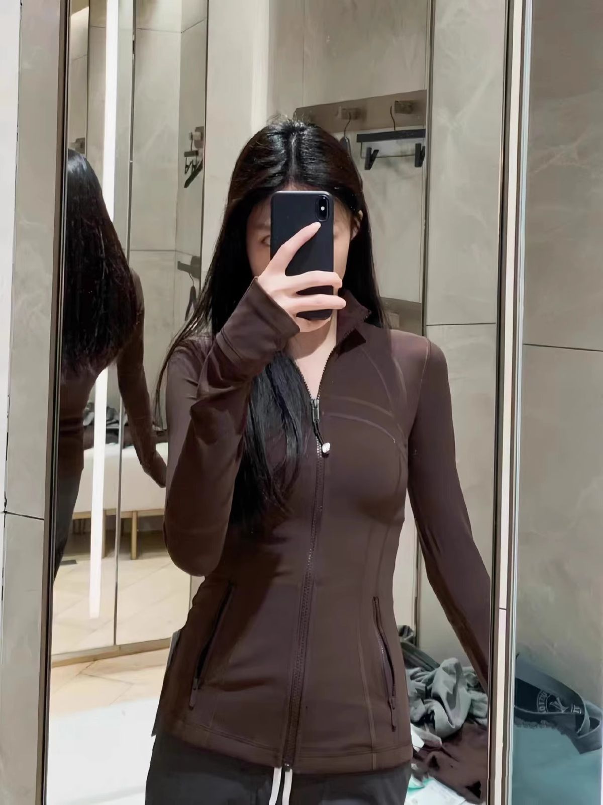 Women's Fleece-Lined Yoga Jacket With High Elasticity, Slim Fit, Full-Zip Long Sleeve Activewear For Winter & Fall _desvips.com