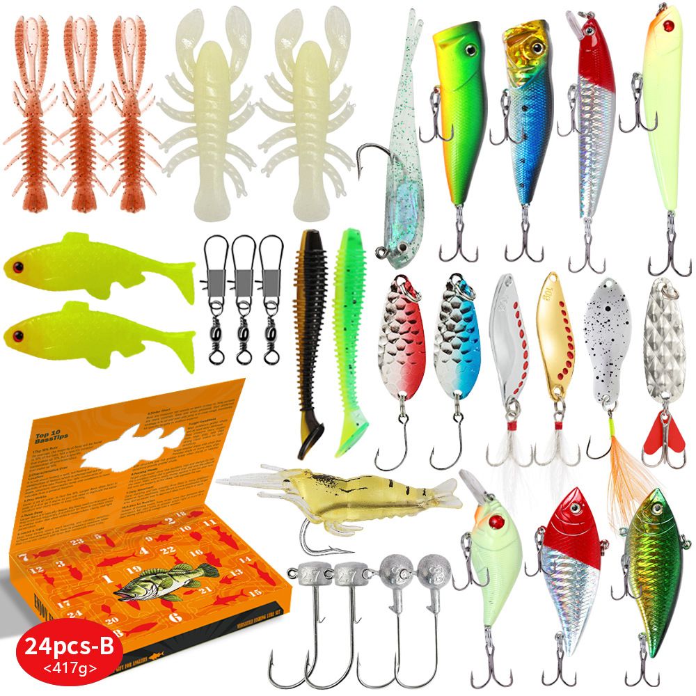 Shark Scavenger|24-piece Lure Soft Bait, Sequin Accessories, Bait Set, Holiday Fishing Gear Gift Box, Cross-border_desvips.com