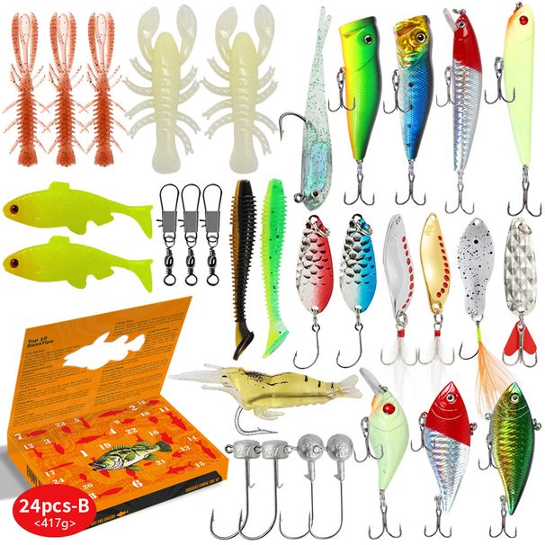 Shark Scavenger|24-piece Lure Soft Bait, Sequin Accessories, Bait Set, Holiday Fishing Gear Gift Box, Cross-border_desvips.com