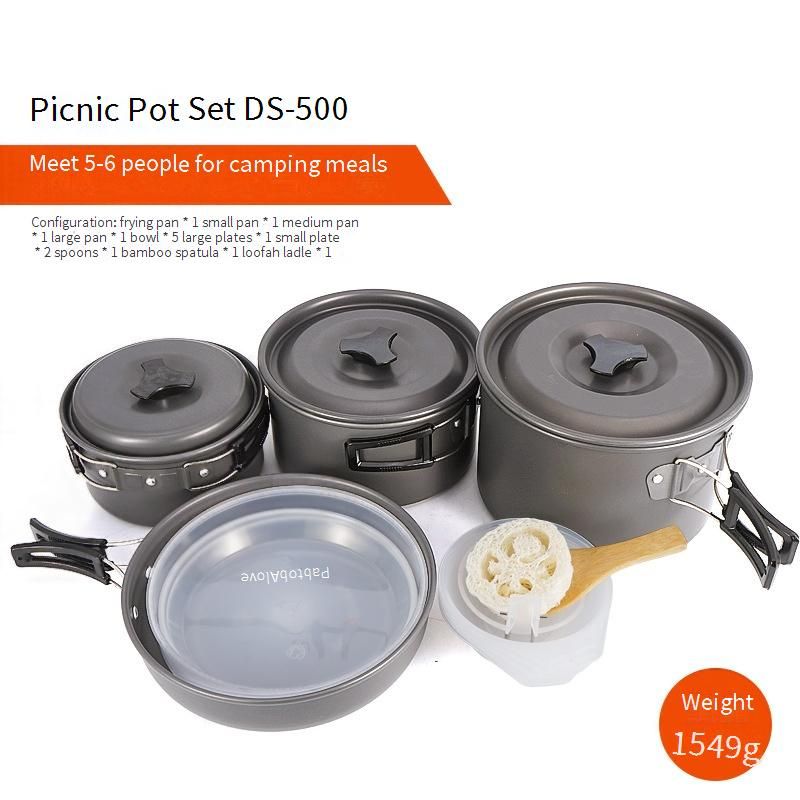 Camping Cookware Set - 5-6 Person Non-Stick Pot & Kettle For Outdoor Picnics & Road Trips (Complete Family Cooking Kit)_desvips.com