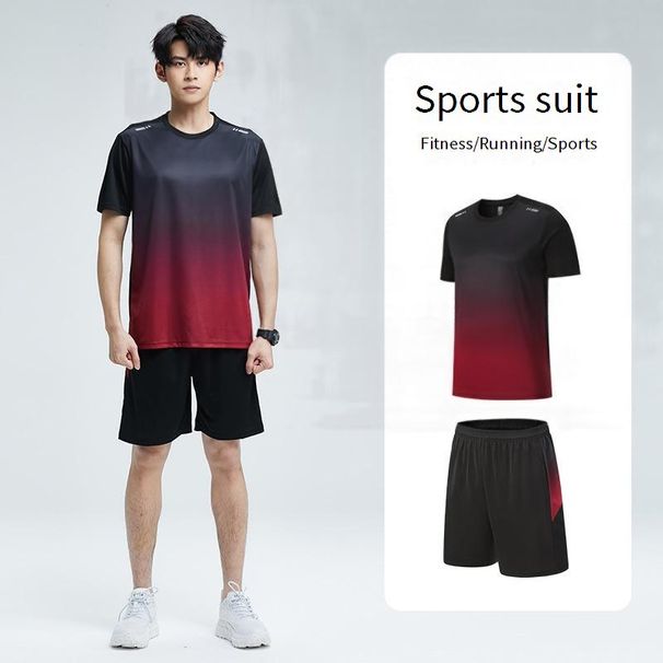 Men's Quick-Dry Workout Set - Ice Silk Short Sleeve T-Shirt & Training Shorts For Running, Basketball & Gym_desvips.com