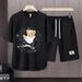 Men's Clothing 2024 Waffle Casual Summer Suit Men's Loose Teen Short sleeved T shirt Shorts Handsome Two piece Suit_desvips.com