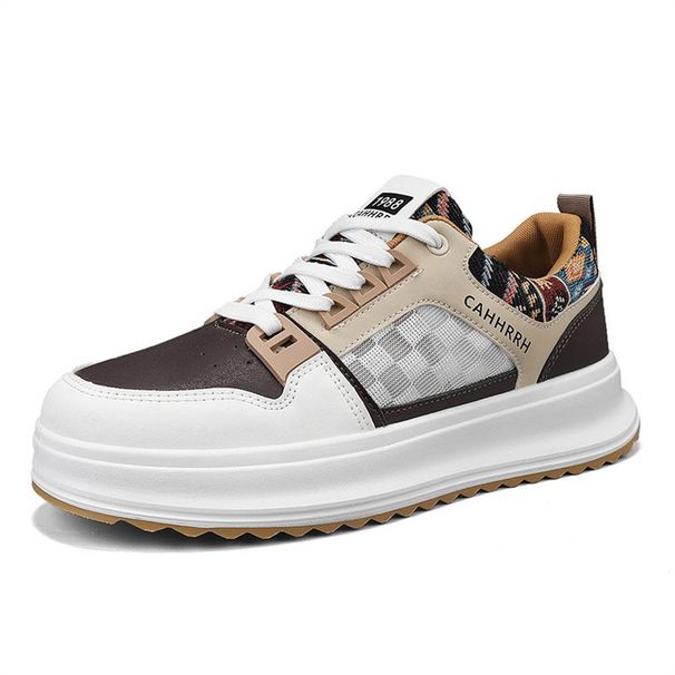 2025 Fashion Skateboard Shoes Sneakers Men's Artificial Leather +Mesh Splicing Low Top Lace-Up Breathable Non-Slip Wear-Resistant Running Shoes_desvips.com